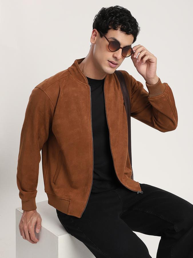 Men Polyester Regular Fit Solid Bomber Jacket