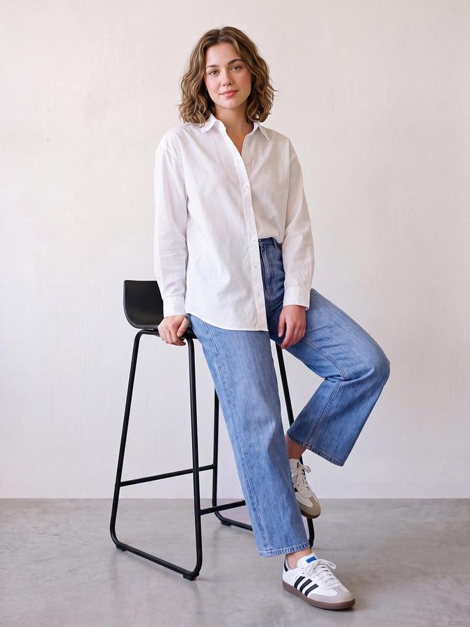 R&B Women Mid Blue Wide Leg Bottom Pure Cotton Denim Jeans