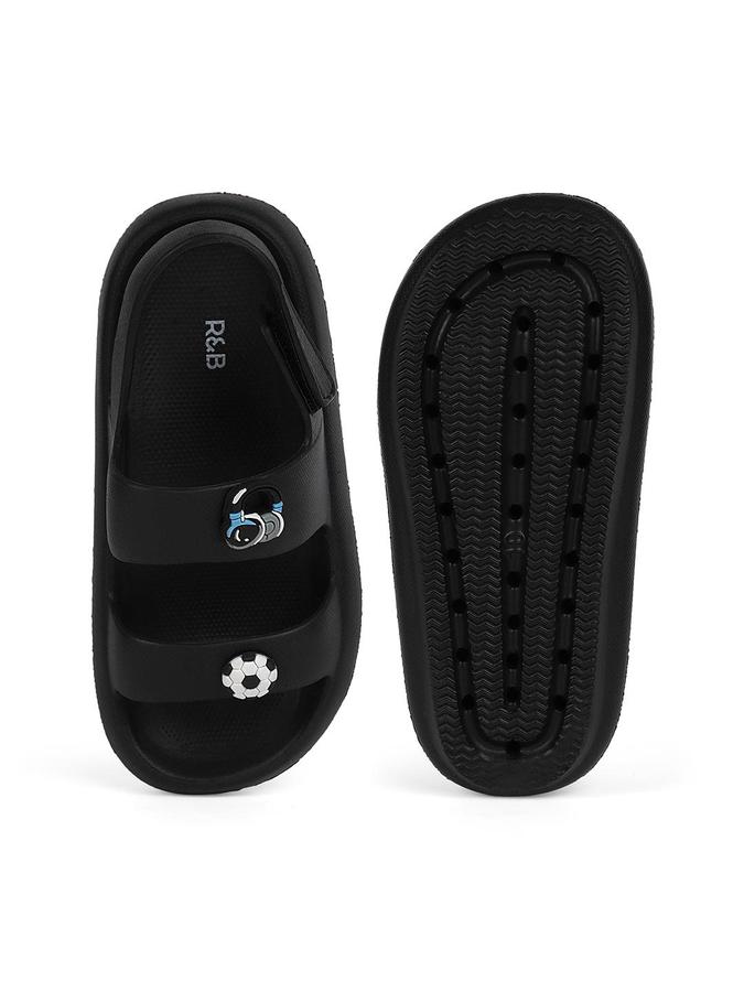 R&B Boys Black Applique Work Sandal With Velcro Closure