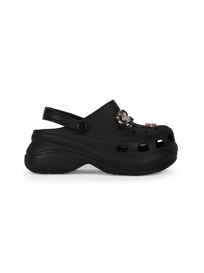 R&B Women Black Bow & Butterfly Embellished Clogs 