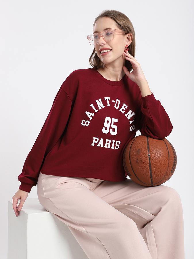 R&B Women Burgundy Typography Print Sweatshirt
