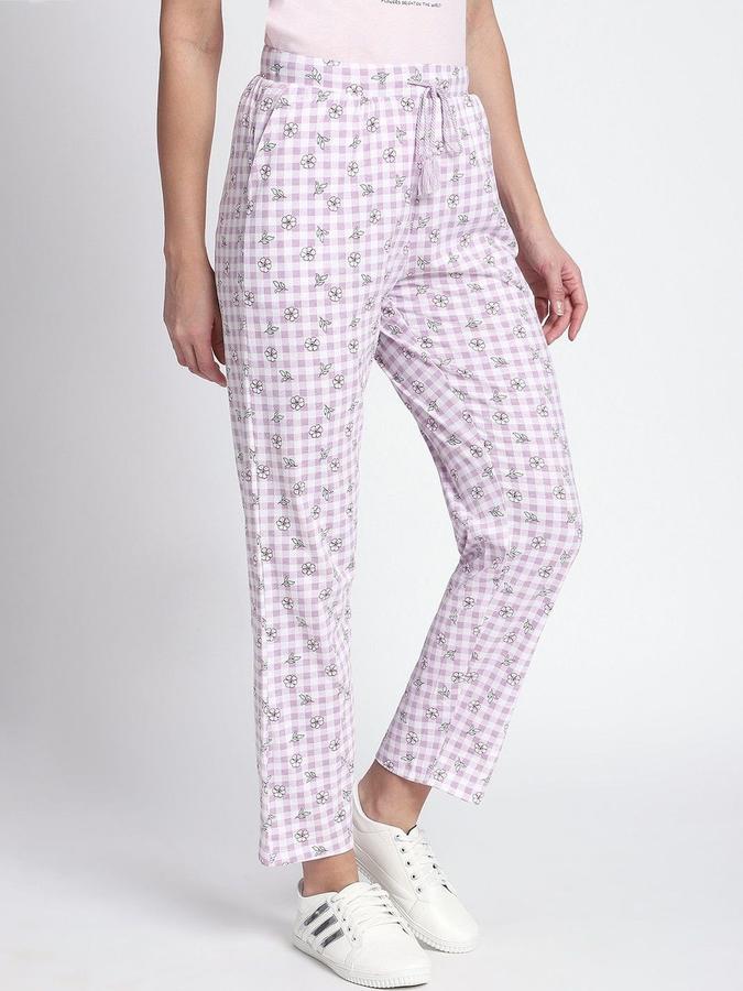 R&B Women Lilac Checked Regular Fit Trousers
