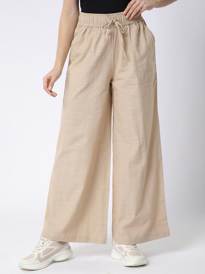 R&B Women Beige Solid Wide-Leg Trousers
