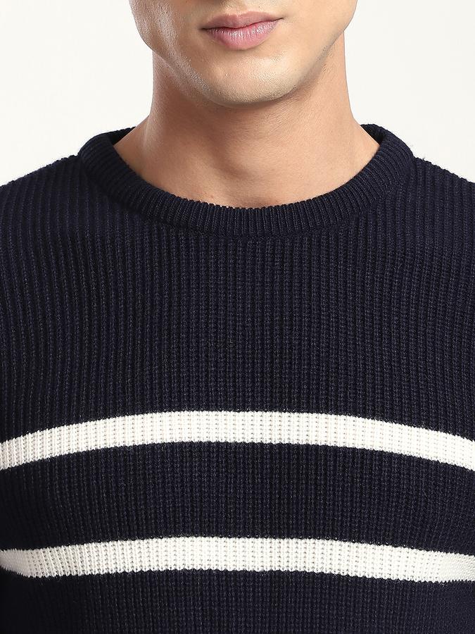 Men Knit Regular Fit Crew Neck Striped Sweater