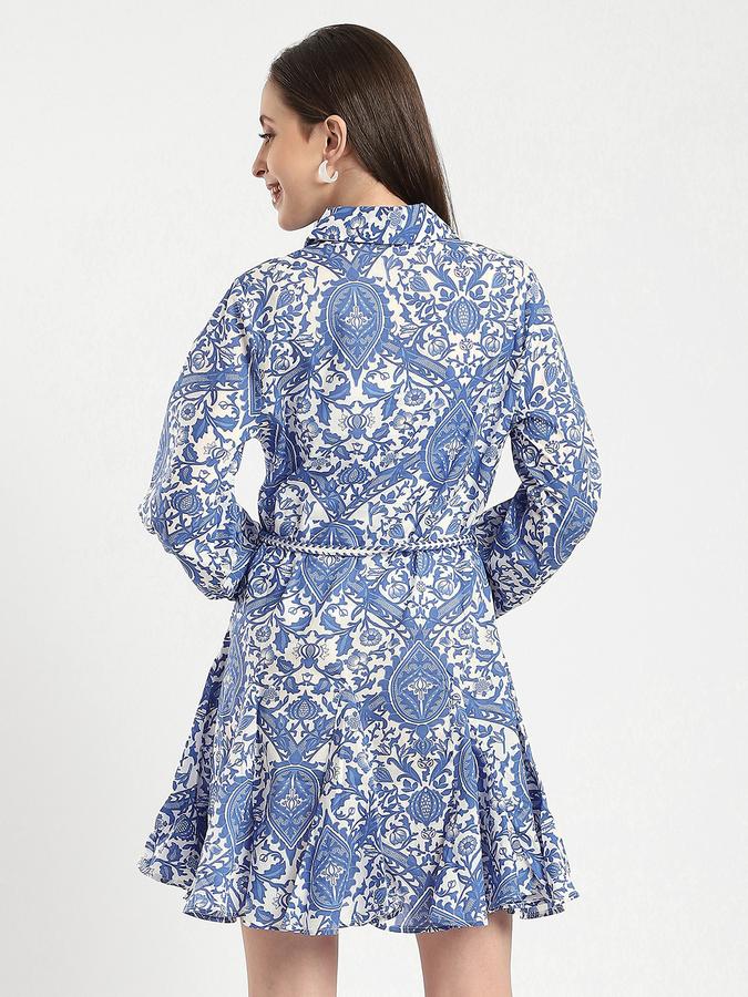 R&B Women Blue Paisley Print Shirt Dress