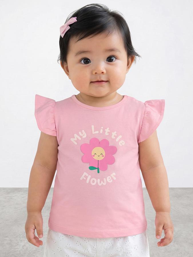 R&B Girls Pink Graphic Print Short Sleeves Round Neck Pure Cotton T-Shirt