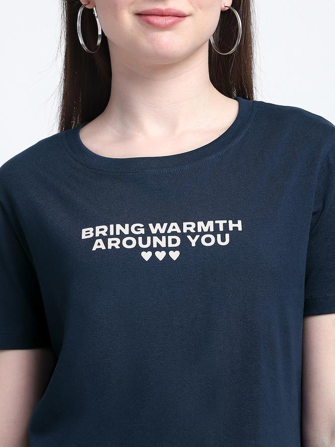 Women Cotton Regular Fit Crew Neck Slogan T-shirt