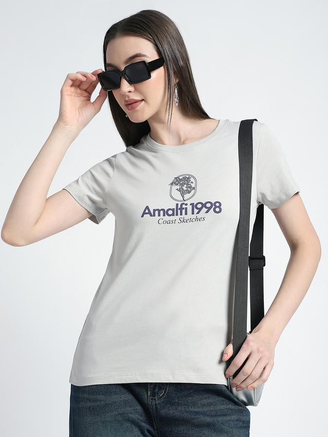 R&B Women Vapour Grey Typography T-Shirt