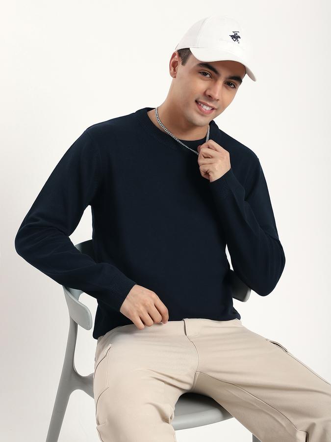 Men Cotton Blend Regular Fit Crew Neck Solid Sweater