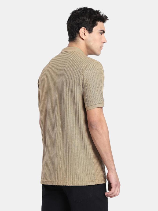 R&B Brown Textured Men Short Sleeve Polo T-shirt