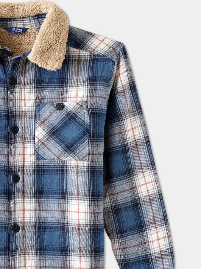 Boys Cotton Plaid Button Front Sherpa Lined Jacket