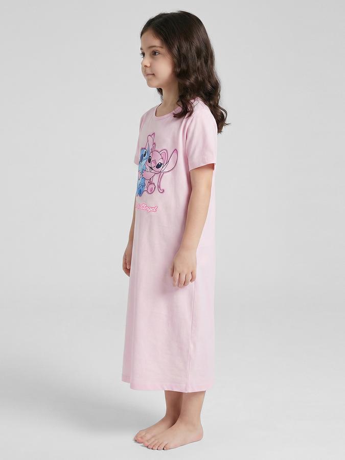 R&B Pink Printed Short Sleeves Round Neck Maxi Girls T-shirt Nightdress