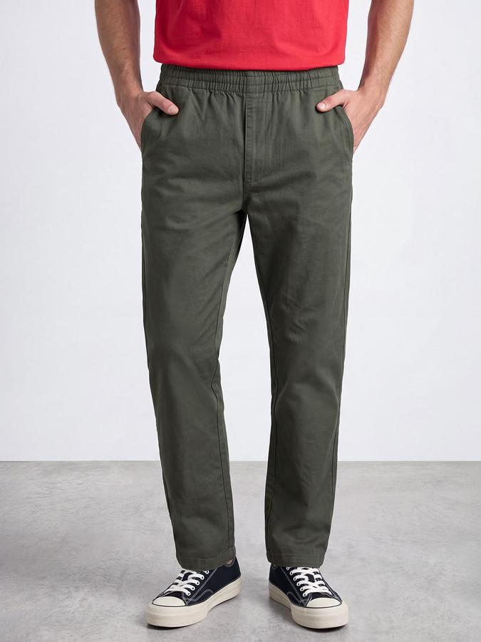 R&B Men Olive Mid Rise Regular Fit Regular Trousers