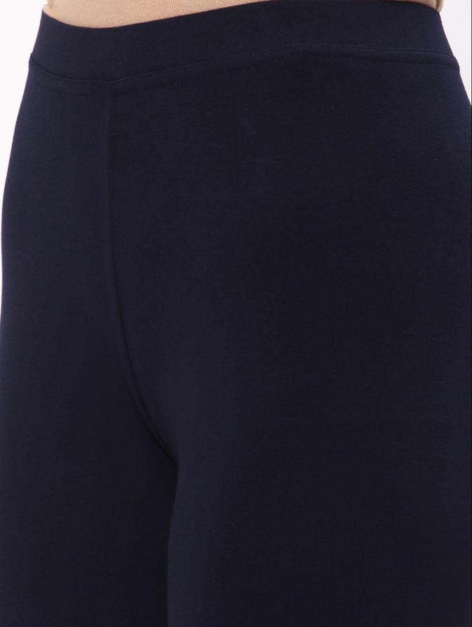 R&B Women Navy Blue Solid Leggings 