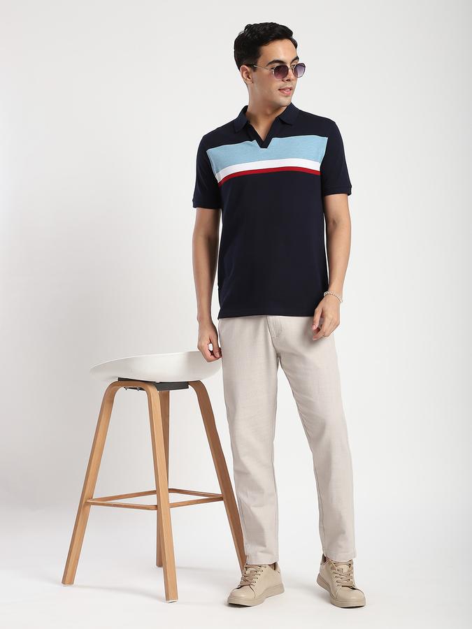 Men Cotton Blend Regular Fit Polo Striped T-shirt