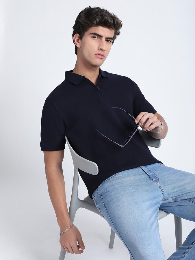 Men Cotton Regular Fit Polo Neck Solid T-shirt