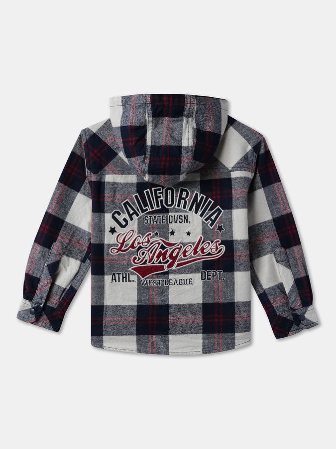 Boys Cotton Regular Fit Long Sleeve Hooded Plaid Shirt