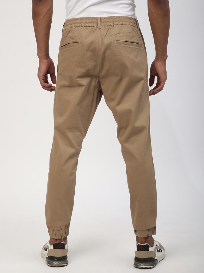 Men Cotton Regular Fit Drawstring Waist Jogger Trousers