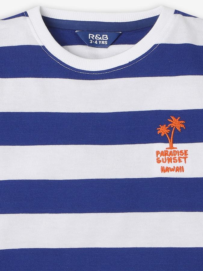 Boys Cotton Regular Fit Crew Neck Striped T-shirt