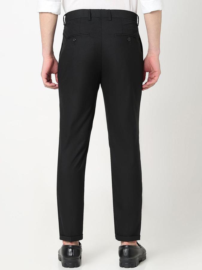 R&B Men Black Solid Regular Fit Trousers