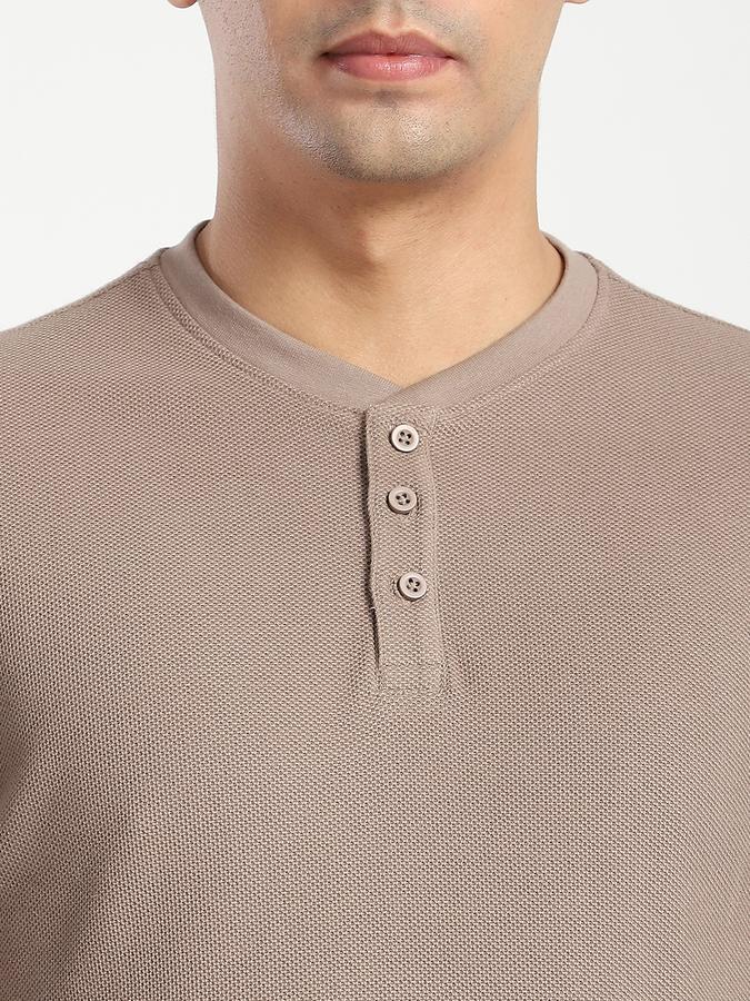 Men Cotton Regular Fit Henley Solid T-shirt