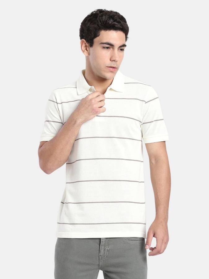 R&B White Striped Men Short Sleeve Polo T-shirt