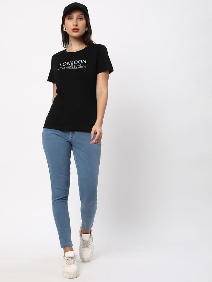 Women Typographic Print Regular Fit Round-Neck T-Shirt image number 1