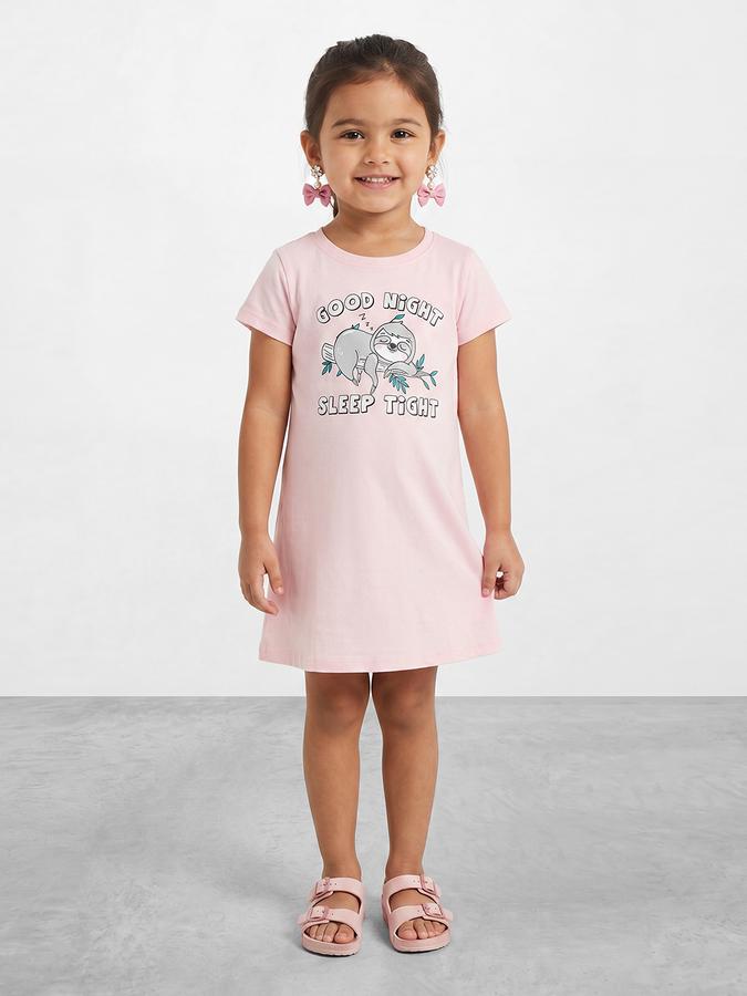 R&B Girl Multi Sloth Graphic Print Pure Cotton Short Sleeves A-Line Dress