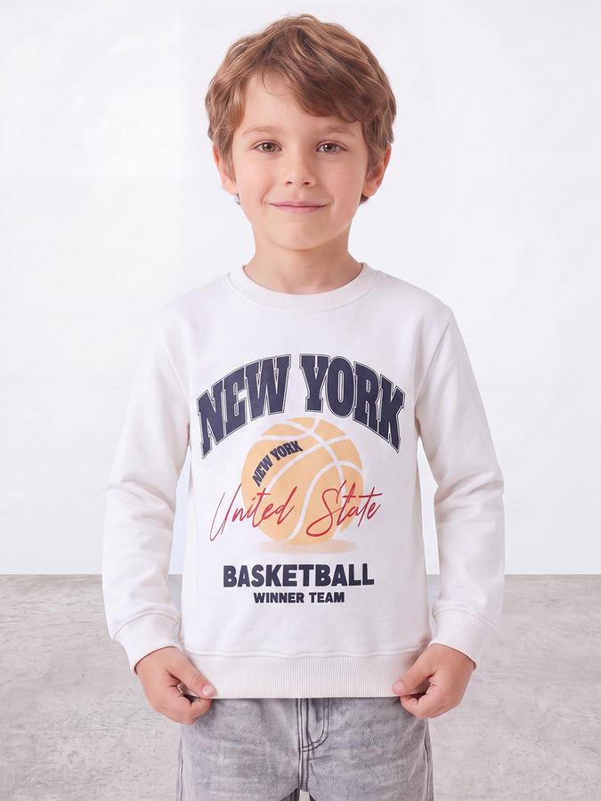 R&B Boys Ivory Bold Graphic Round Neck Long Sleeves Regular Fit Sweatshirt