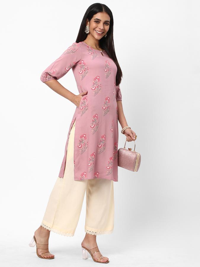 Women Rayon Regular Fit Keyhole Neck Printed Kurta