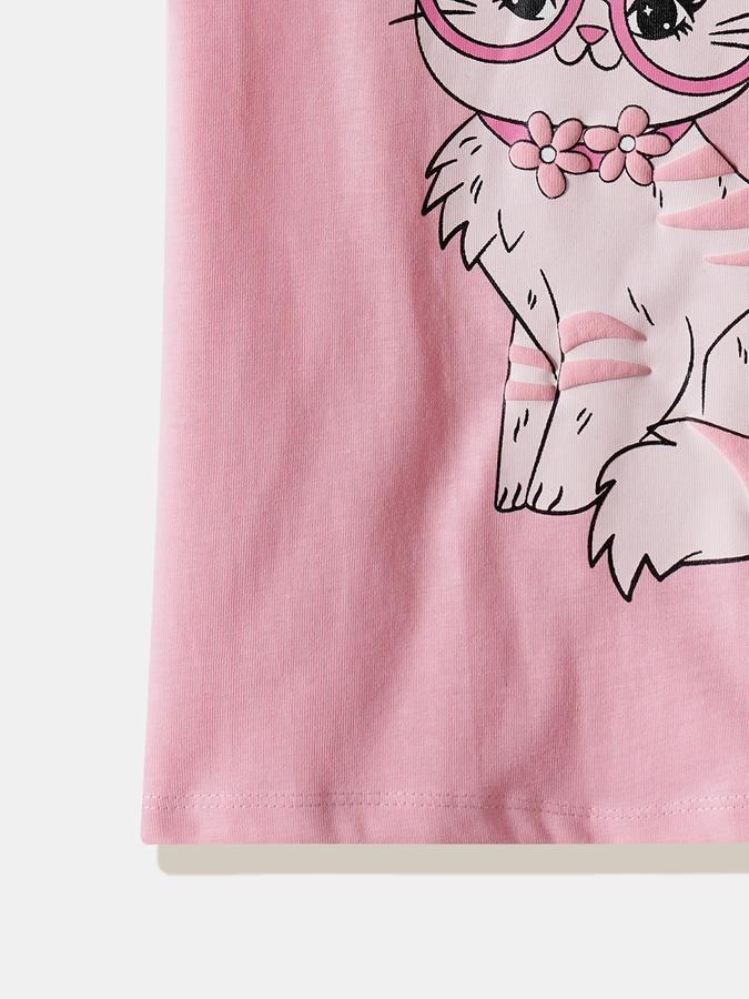 Girls Cotton Regular Fit Crew Neck Graphic T-shirt