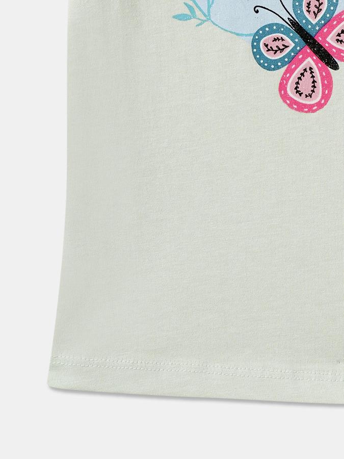 Girls Regular Fit Puff Sleeve Crew Neck T-Shirt