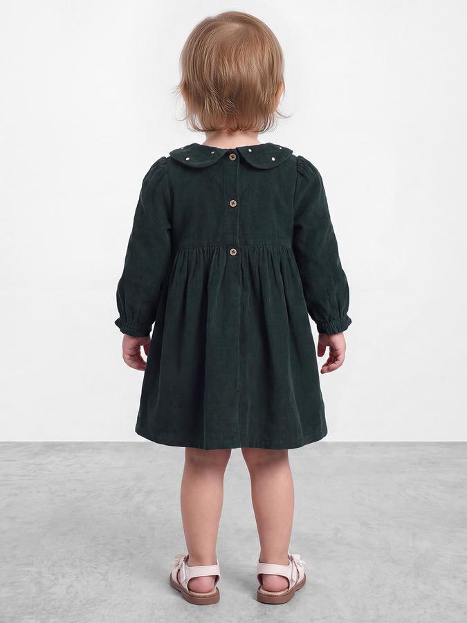 R&B Girls Teal Embellished Peter Pan Collar Bishop Sleeves Empire Waist Dress