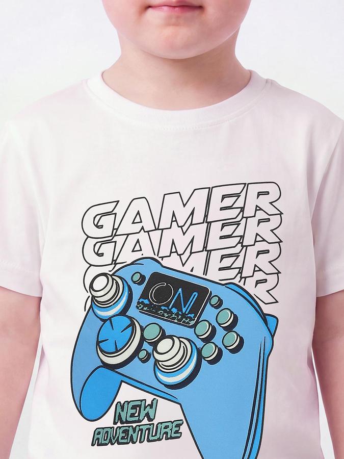 R&B Boys Ivory Short Sleeve Round Neck Game Controller Graphic Print T-Shirt