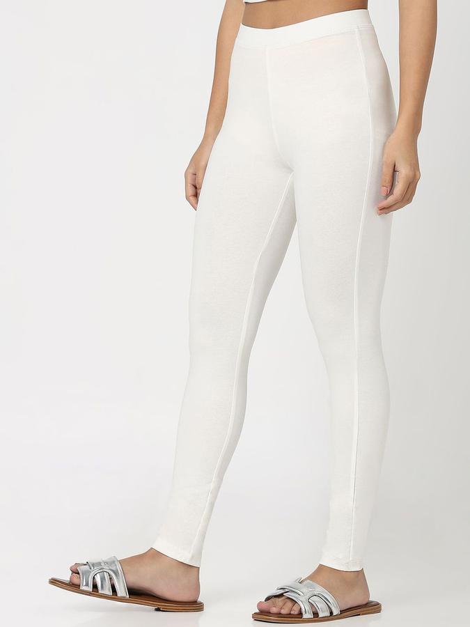 R&B Women Ivory Solid Leggings
