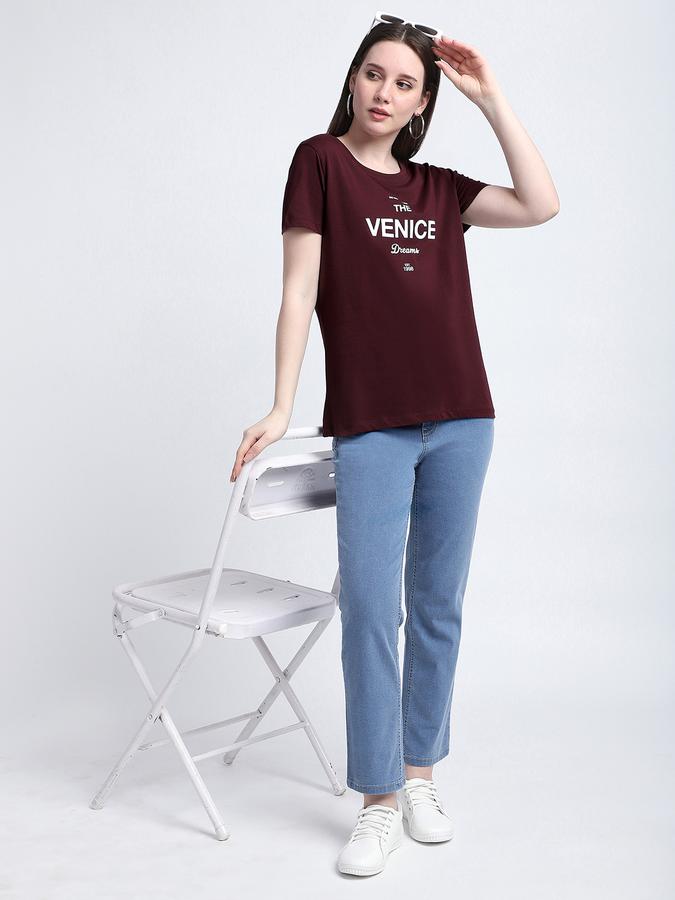 Women Cotton Regular Fit Crew Neck Slogan T-shirt