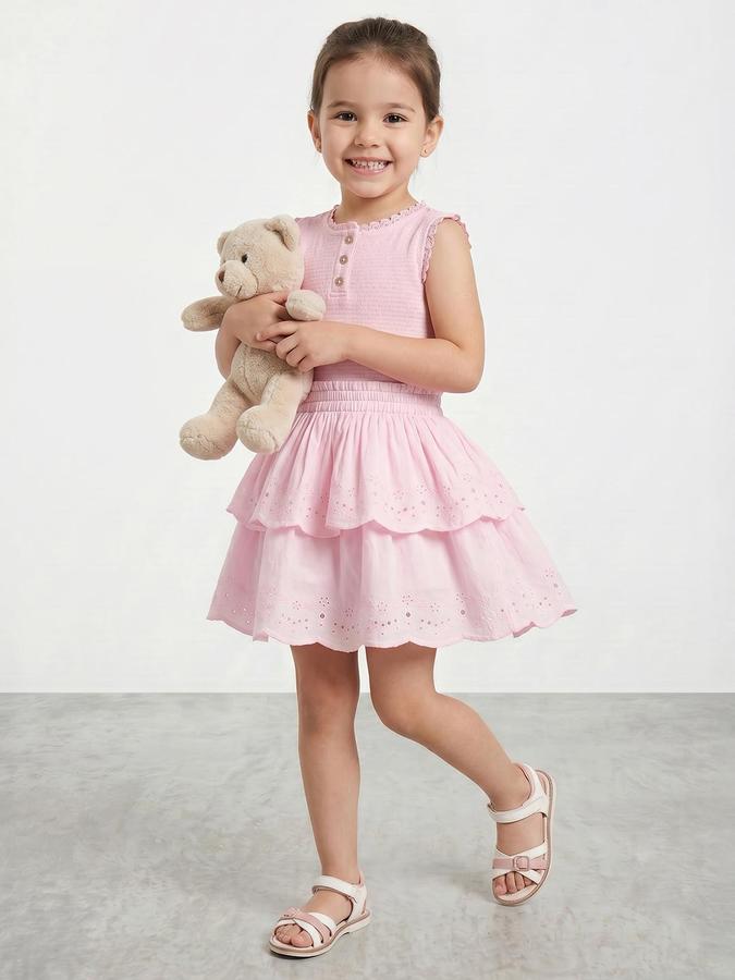 R&B Pink Cotton Textured Girls Dresses