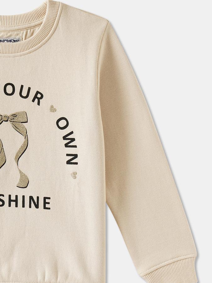 Girls Cotton Blend Regular Fit Crew Neck Graphic Sweatshirt