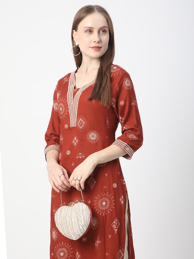 Women Rayon Regular Fit V Neck Printed Kurta