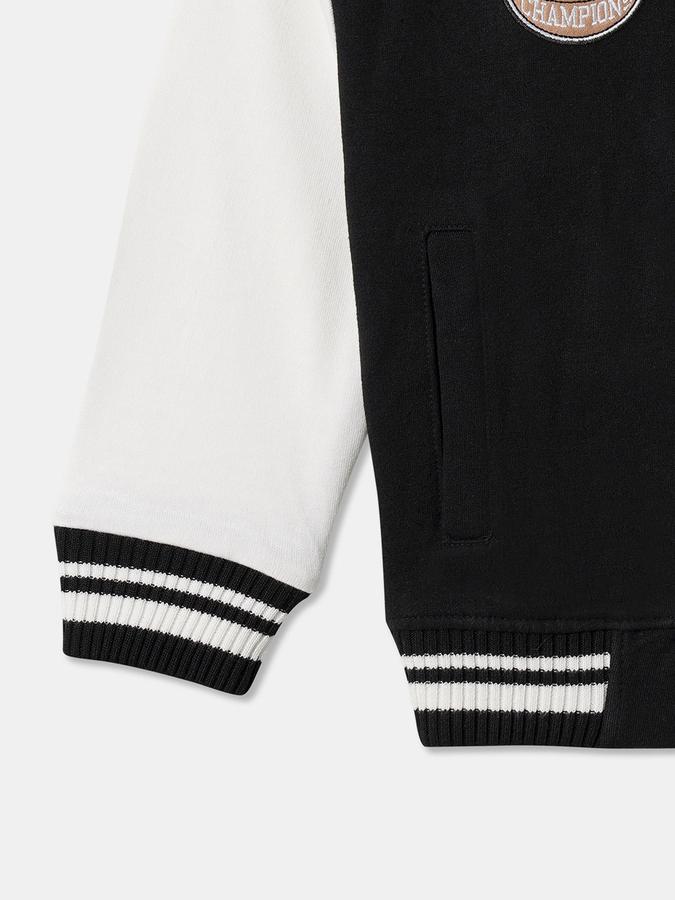 Boys Cotton Varsity Snap Front Colorblock Jacket