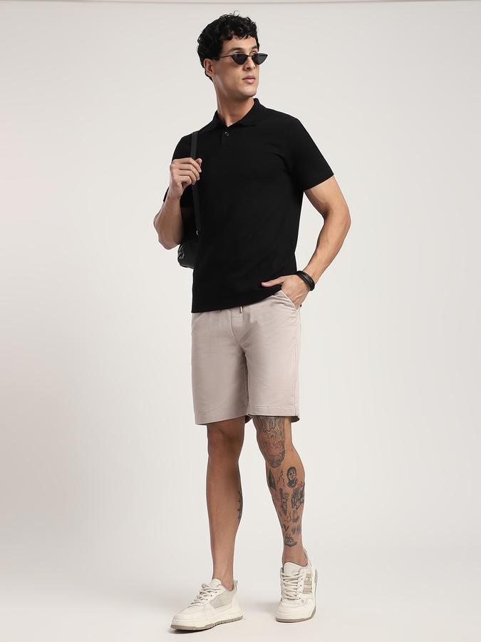 Men Cotton Blend Regular Fit Drawstring Solid Shorts