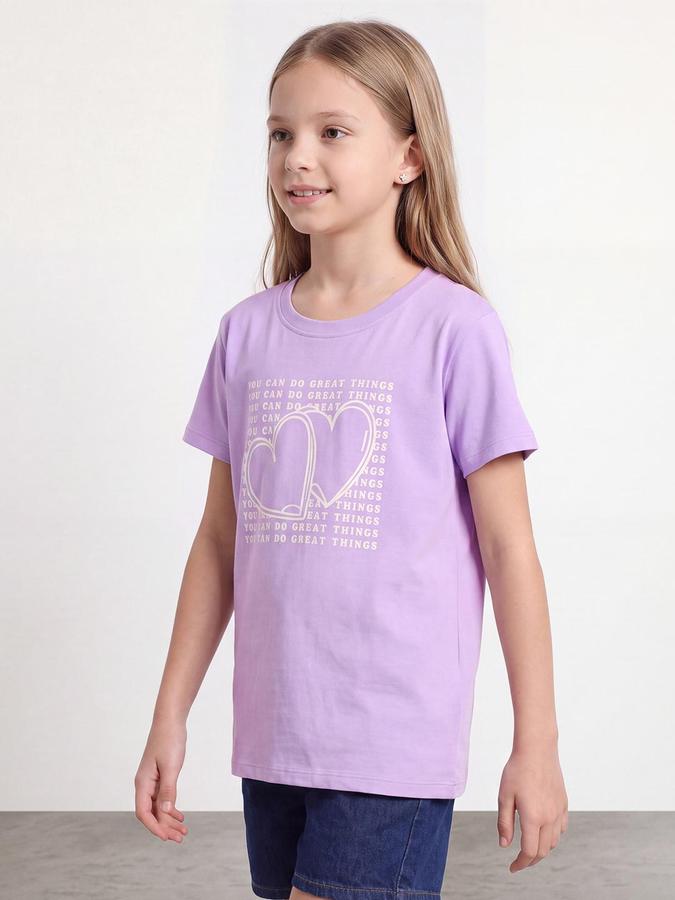 R&B Girls Pastel Lilac Graphic Print Short Sleeves Round Neck Pure Cotton T-Shirt
