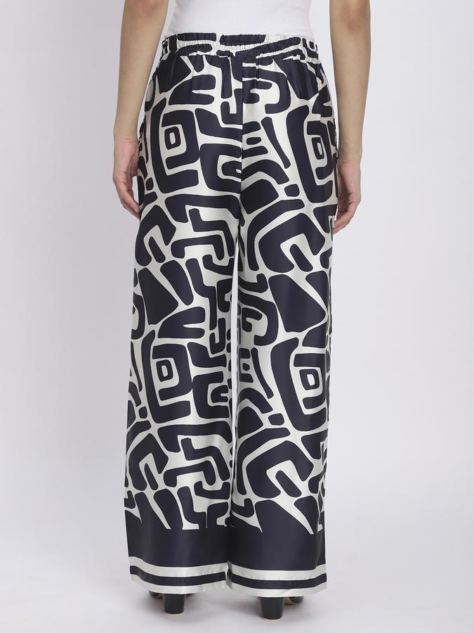 R&B Women Navy Blue Abstract Print Wide-Leg Trousers