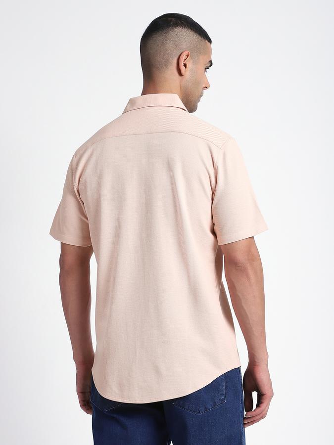 Men Cotton Blend Slim Fit Point Collar Textured Shirt