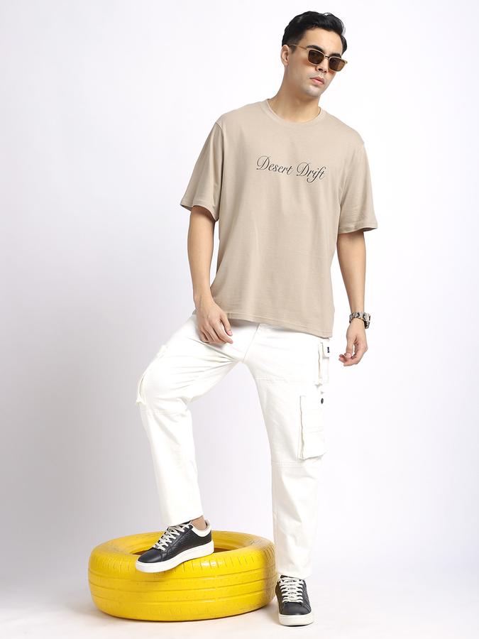 Men Cotton Relaxed Fit Crew Neck Typographic T-shirt