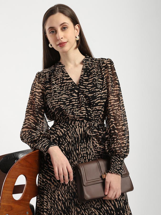 Women Chiffon Fit And Flare Midi Animal Print Dress