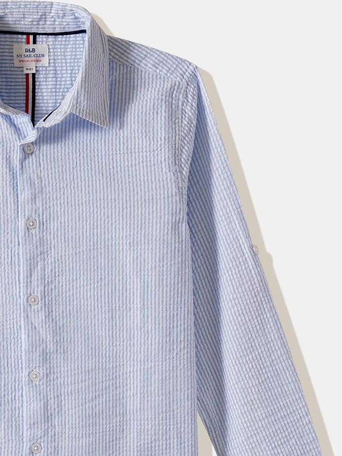 R&B Boys Blue Textured Full Sleeves Shirt 