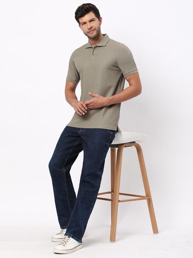 Men Cotton Blend Slim Fit Polo Neck Textured T-shirt