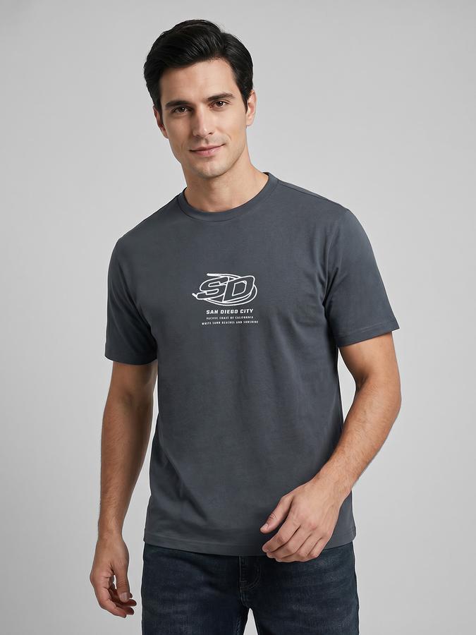 R&B Grey Graphic Print Men Round Neck Relaxed Fit Short Sleeves T-Shirt 
