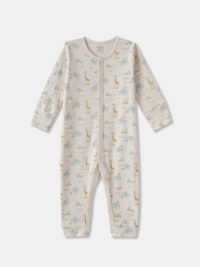 Boys Animal Print Full Sleeve Snap Front Sleepwear Set